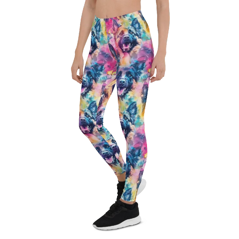 High-Waisted Yoga Pants -Watercolor German Shepherd Leggings