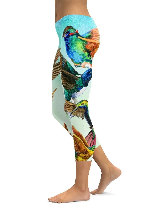 Yoga Pants for Flexibility and Comfort -Watercolor Hummingbird Capris