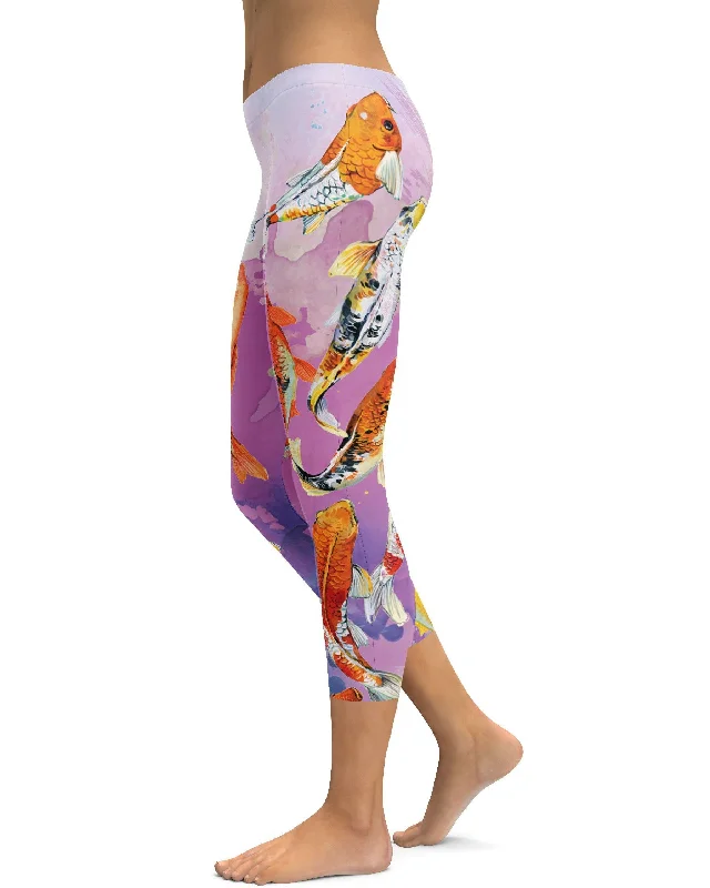 Soft, Flexible Yoga Pants for Flexibility -Watercolor Koi Fish Capris
