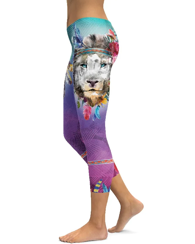 Women's Yoga Pants for All Styles -Watercolor Lion Capris