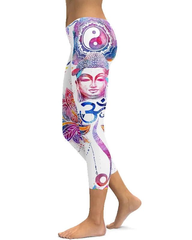Soft and Supportive Yoga Pants -Watercolor OM Capris