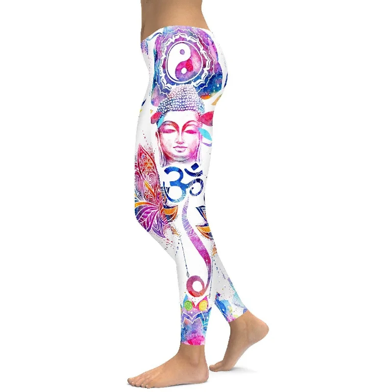 Breathable Full-Length Yoga Pants -Watercolor OM Leggings