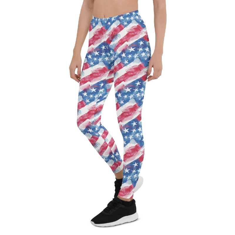 Breathable Yoga Pants for Workouts -Watercolor Patriot Leggings