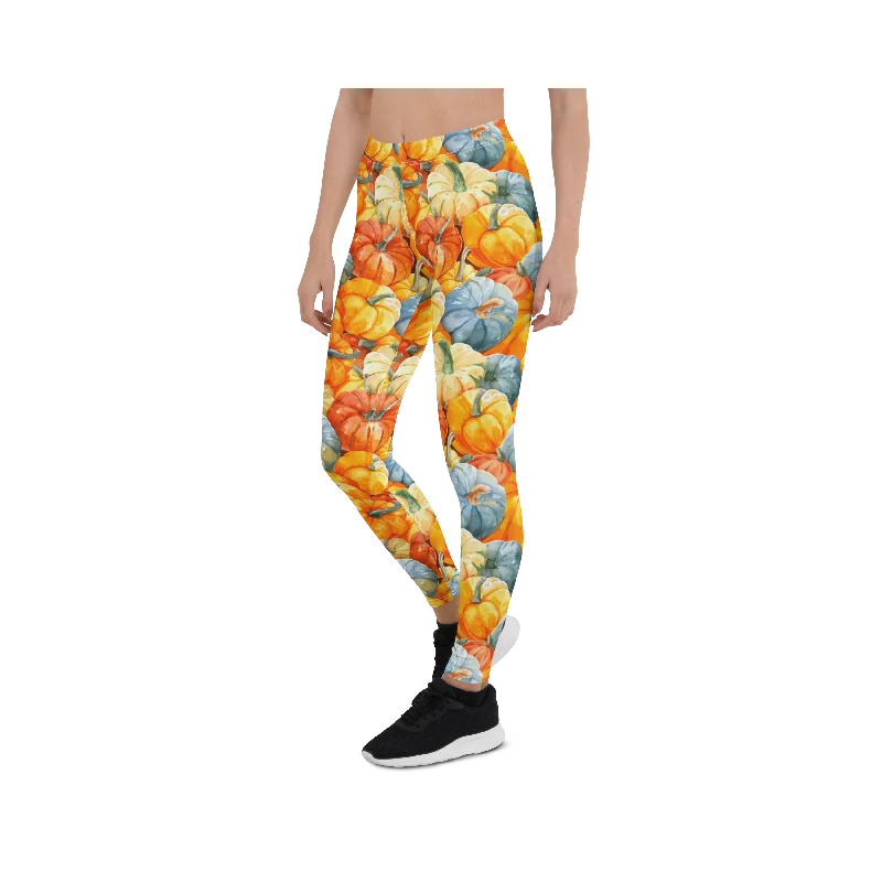 Yoga Pants for Poses and Flexibility -Watercolor Pumpkin Leggings