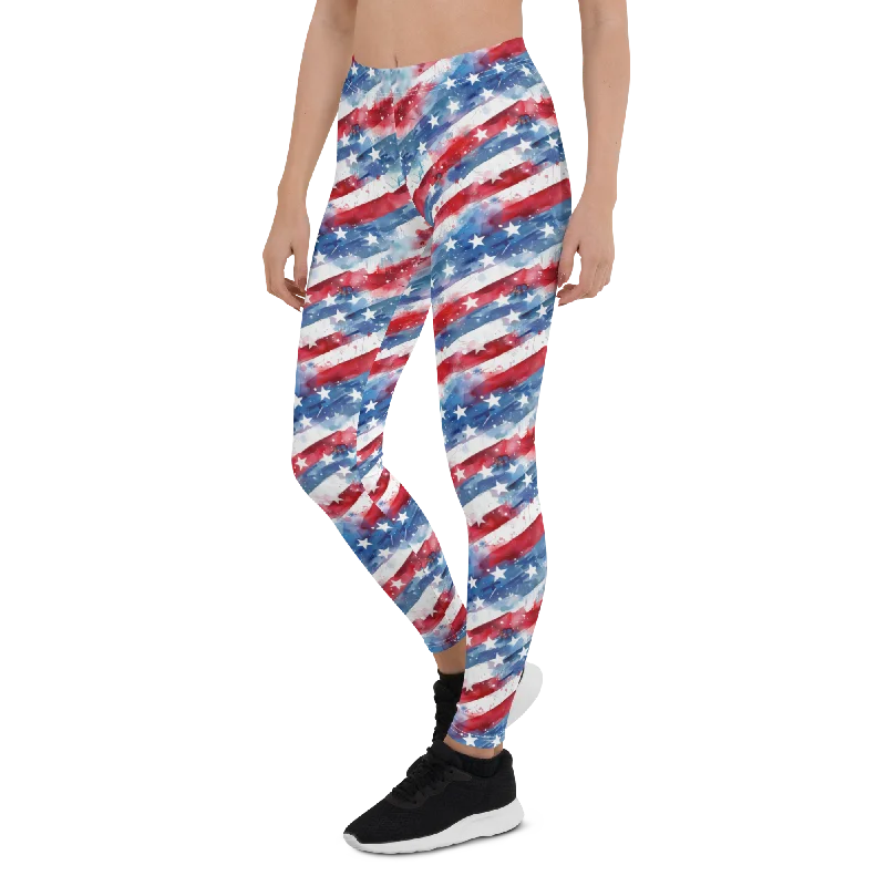Yoga Pants for Comfort and Support -Watercolor Stars and Stripes Leggings