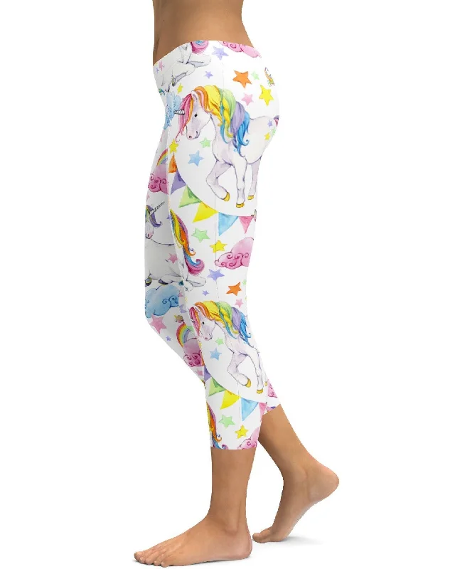 Flattering Yoga Pants for All Body Types -Watercolor Unicorn Capris