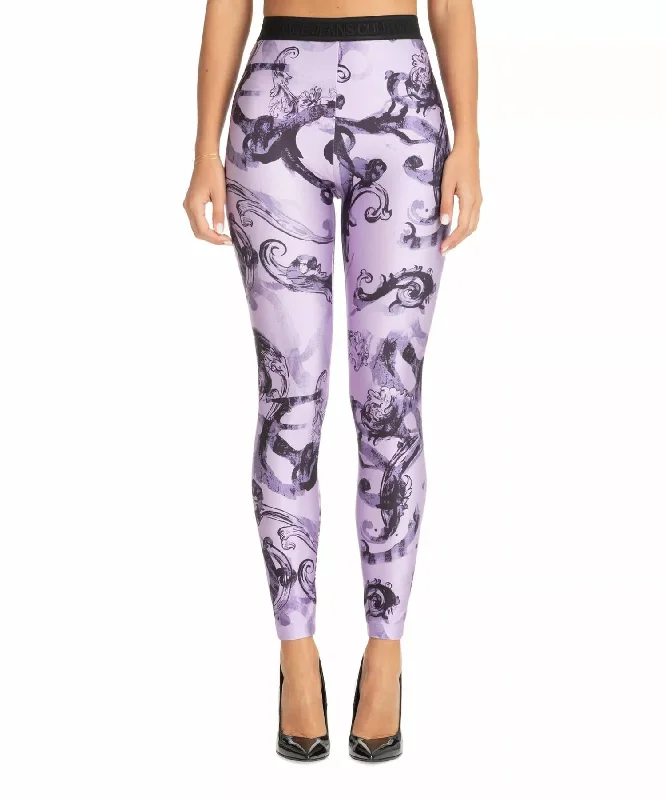Stylish High-Waisted Yoga Shorts -Watercolour Couture Leggings In Lilac