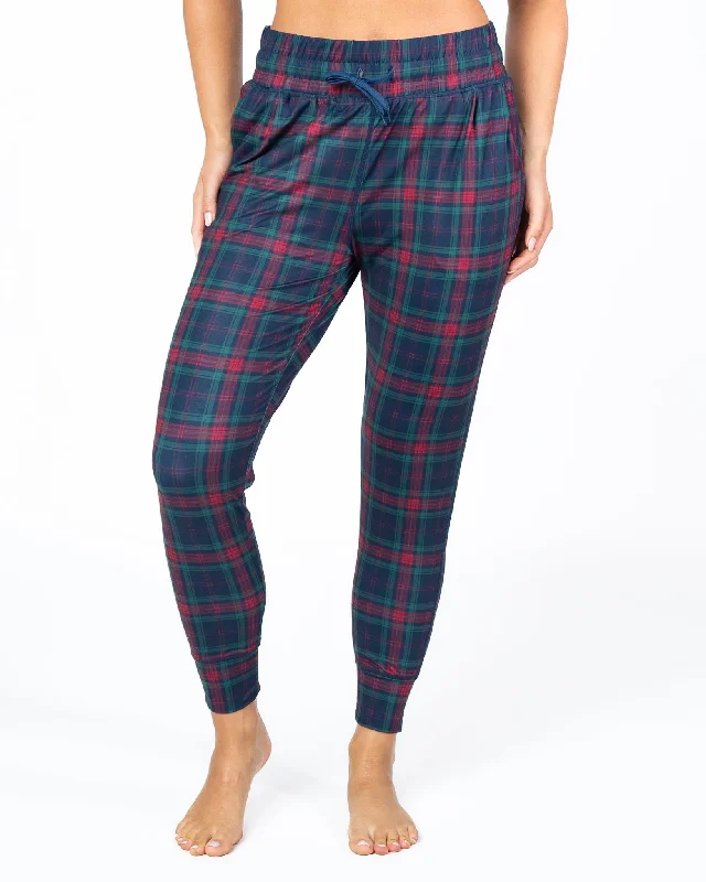 Women's Yoga Pants for Full Range of Motion -Weekend Joggers - Holiday Plaid