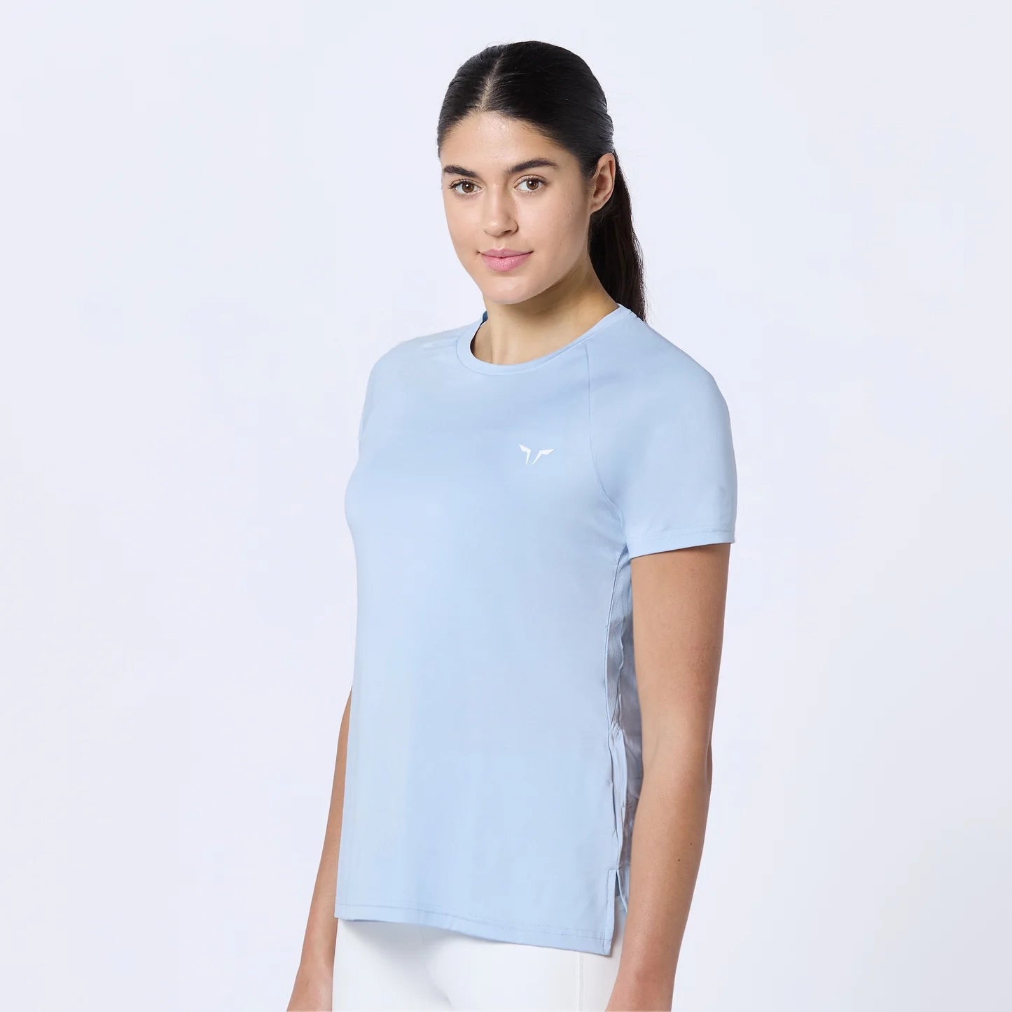 Yoga Tops with Mesh Fabric for Breathability -Weightless Tee - Skyway