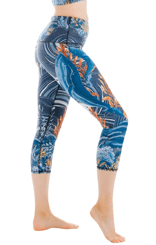 Flattering Yoga Pants for Women -Whale Hello Printed Yoga Crops