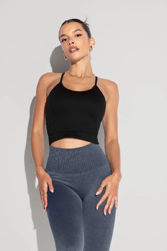 Yoga Tops for Maximum Stretching Ability -What's the Scoop Seamless Crop Tank - Black Yoga Tops for Maximum Stretching Ability -What's the Scoop Seamless Crop Tank - Black