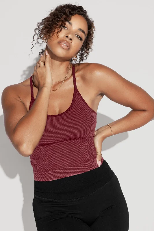 Yoga Tops for Movement and Flexibility Support -What's the Scoop Seamless Crop Tank - Garnet Yoga Tops for Movement and Flexibility Support -What's the Scoop Seamless Crop Tank - Garnet