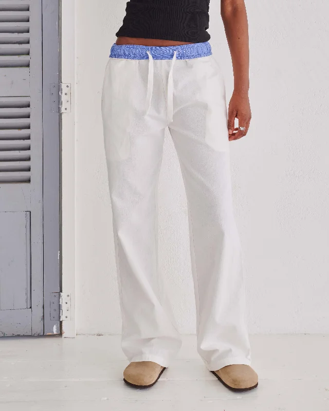Full-Length Yoga Pants -White & Blue Flipin' Linen Trouser