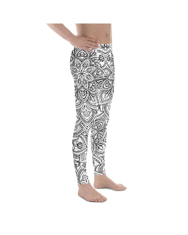 Yoga Pants for Mobility and Strength -White & Black Mandala Meggings