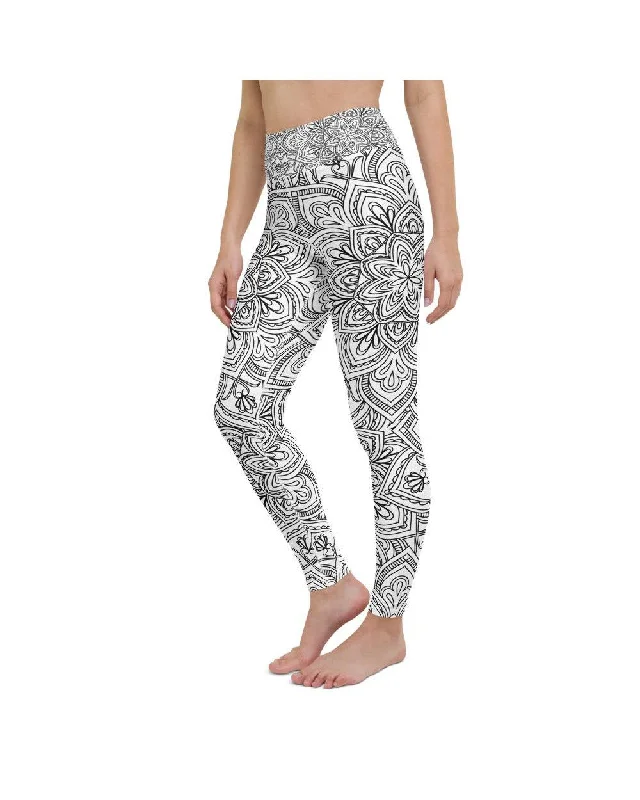 Premium Yoga Pants for Flexibility -White & Black Mandala Yoga Pants