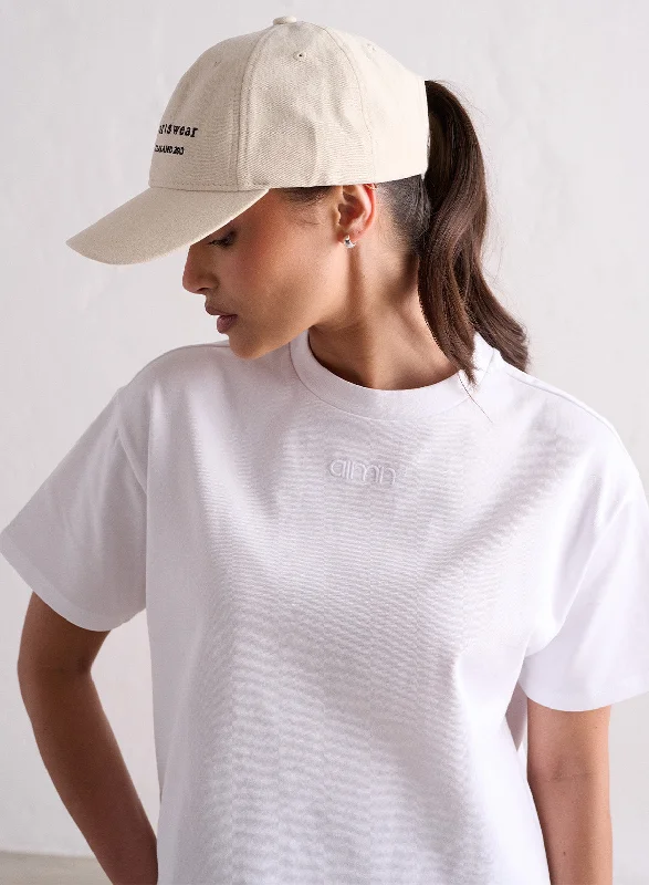 Women's Yoga Tops with Long Sleeves for Coverage -White Boxy T-shirt