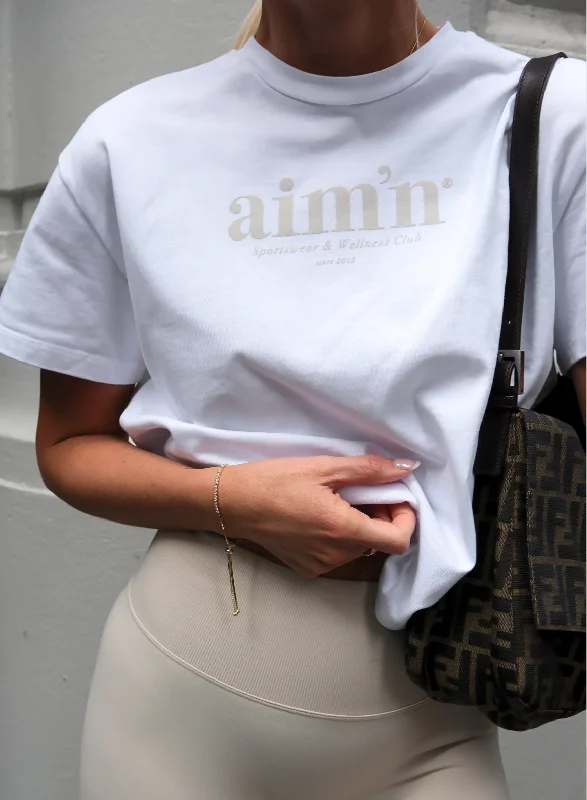 Versatile Yoga Tops for All Types of Yoga -White Club Boxy T-Shirt