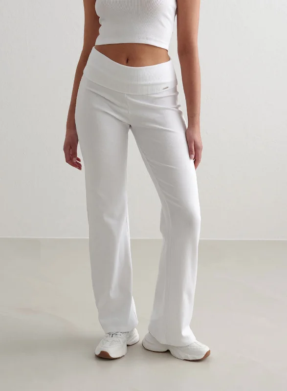 Breathable Full-Length Yoga Pants for Comfort -White Ease Ribbed Pants