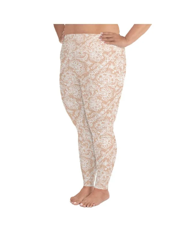 High-Waisted Yoga Pants for Better Posture -White Faux Lace Plus Size Leggings