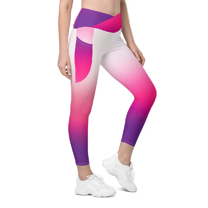 Yoga Pants for Home Practice -White Gradient Crossover leggings with pockets