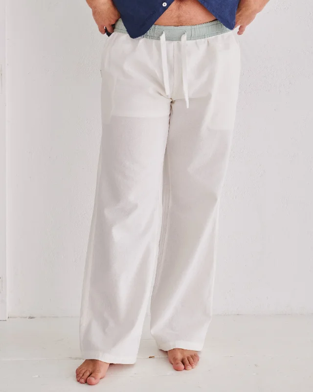 Yoga Pants for Mobility and Flexibility -White & Olive Flipin' Linen Trouser