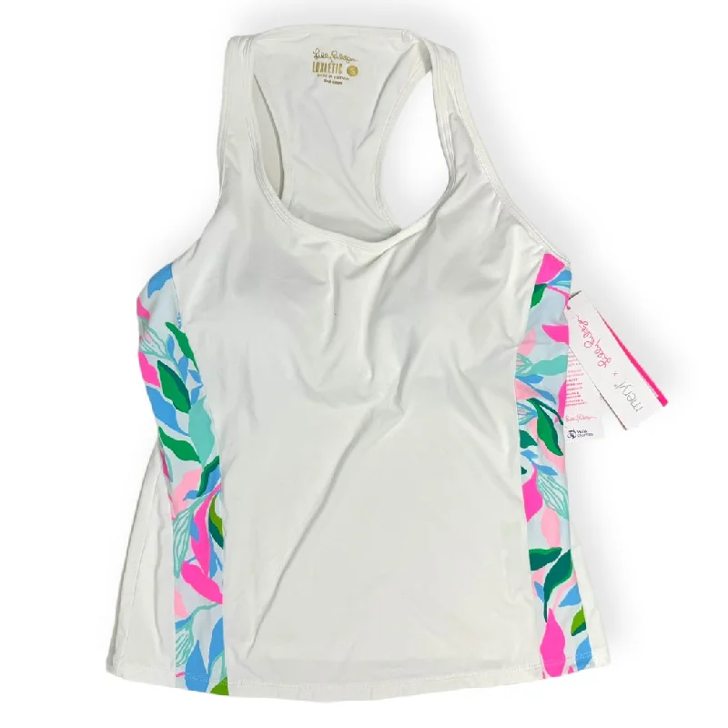 Yoga Tops for Active Women -Asana Bra Tank Top in White Lilly Pulitzer X Meryl , Size S