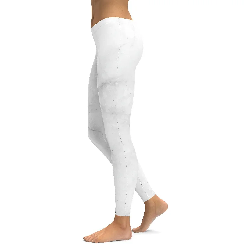 Comfortable Full-Length Yoga Pants for Stretching -White Marble Leggings