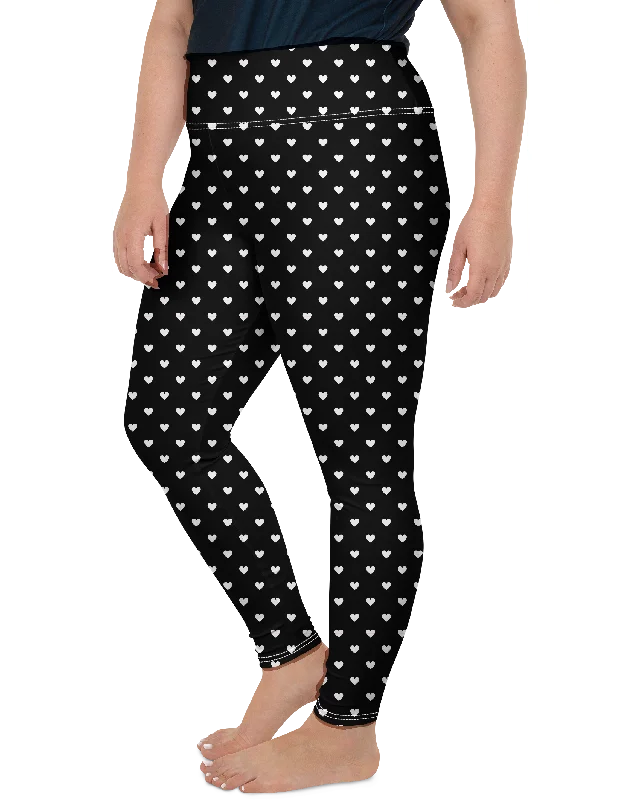Slim Fit Yoga Pants -White Mini Heart Black Plus Size Leggings