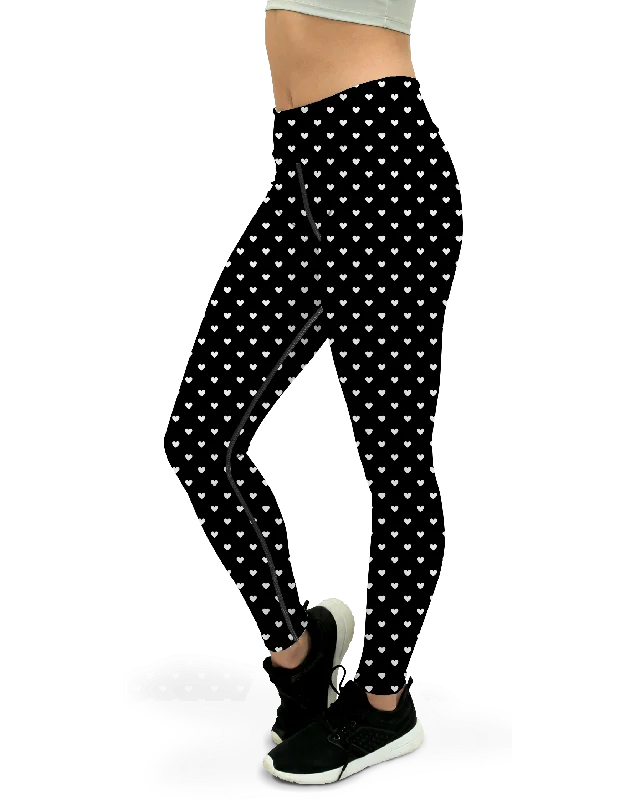 Yoga Pants for Relaxing and Stretching -White Mini Hearts Black Yoga Pants