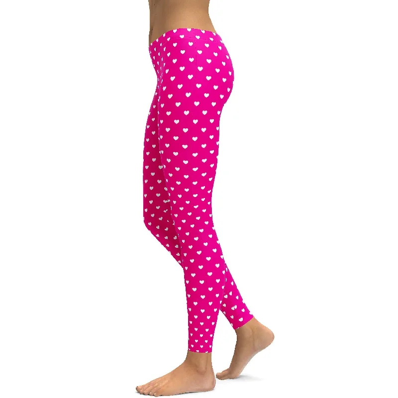 Full-Body Yoga Pants for Flexibility -White Mini Hearts Pink Leggings
