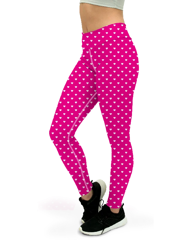 Yoga Pants for Smooth Movement -White Mini Hearts Pink Yoga Pants