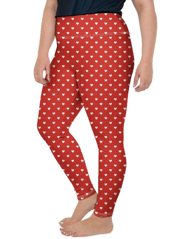 Seamless Fit Yoga Pants for Women -White Mini Hearts Red Plus Size Leggings