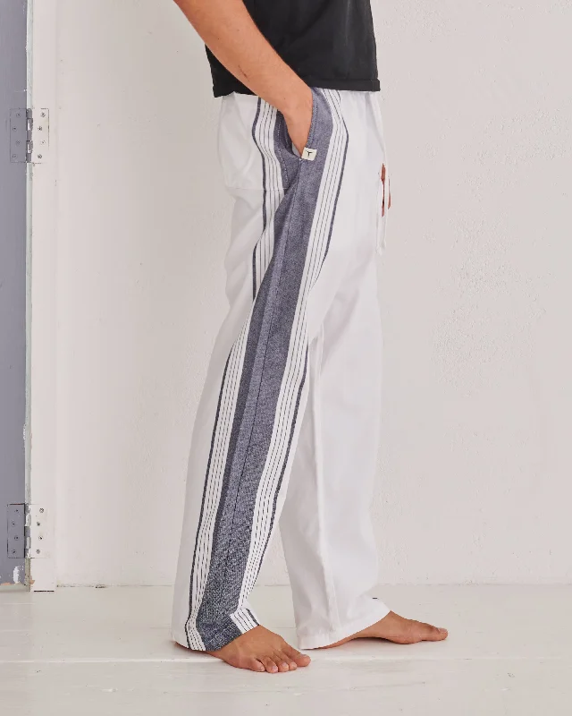 Yoga Pants with 4-Way Stretch -White & Navy Classic Lounge Pants