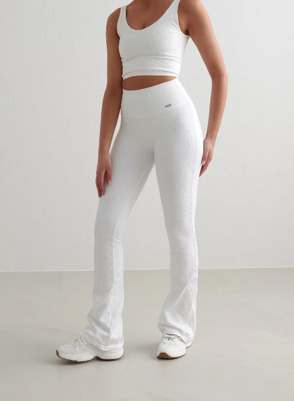 Best Yoga Pants for Women -White Ribbed Seamless Flare Tights
