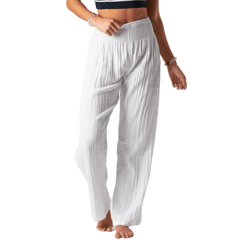 Yoga Pants for Building Strength and Flexibility -White Wide Leg Beach Cotton Pants