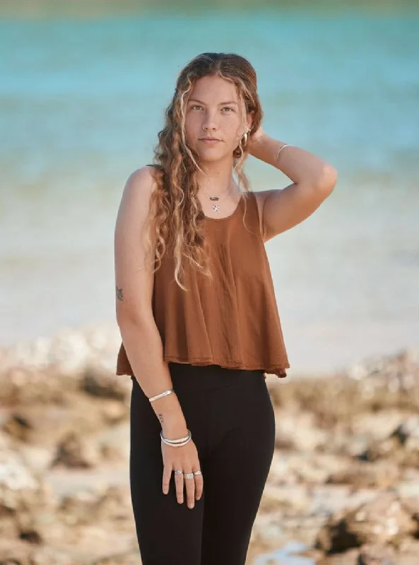 Yoga Tops for Studio Practice -Wide Linen Top - Sand
