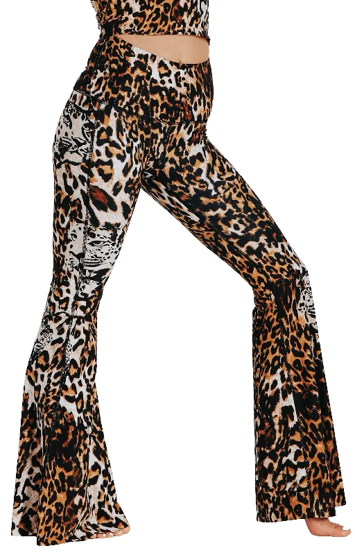 Yoga Pants for Low-Impact Exercise -Wildcat Printed Bell Bottoms