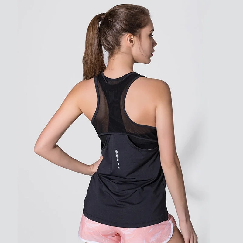 Fitted Yoga Tops for Yoga Class -Women Fitness Yoga Shirts Sexy Mesh Sleeveless Sport T-Shirt Sports Gym Shirt Workout Running Tank Tops Quick Dry Top Sportswear