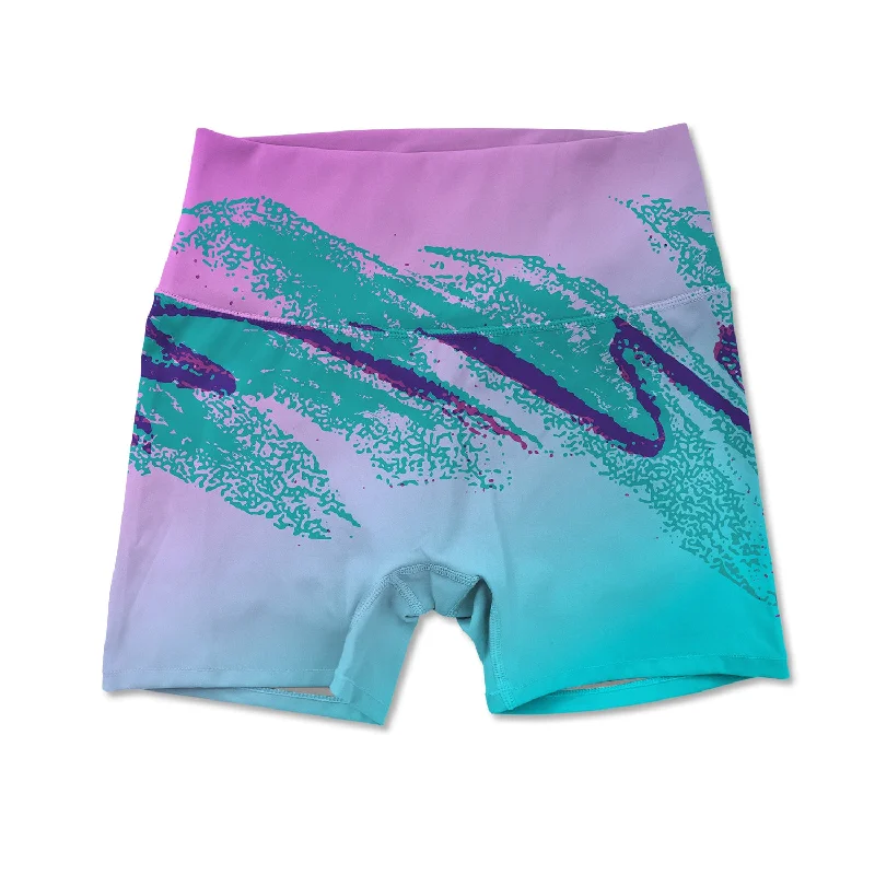 Yoga Shorts for Comfortable Flexibility -Women's Active Shorts - 90's Swoosh Vaporwave Yoga Shorts for Comfortable Flexibility -Women's Active Shorts - 90's Swoosh Vaporwave