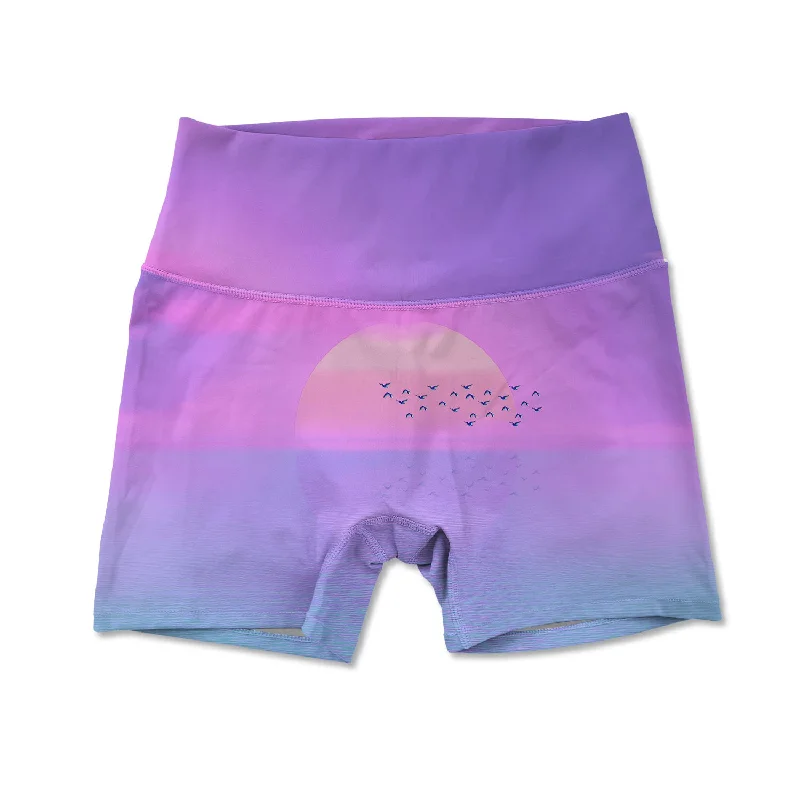 Yoga Shorts for Warm Weather Yoga Practice -Women's Active Shorts - Beach Sunset Vaporwave