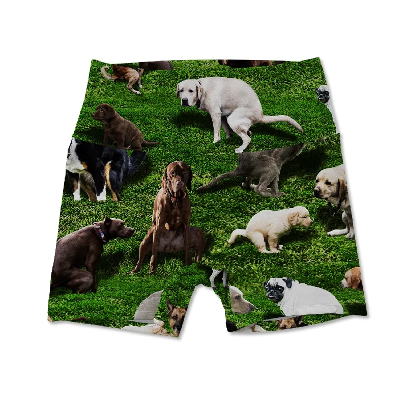 Stretchable Yoga Shorts for Poses and Movement -Women's Active Shorts - Pooping Dogs