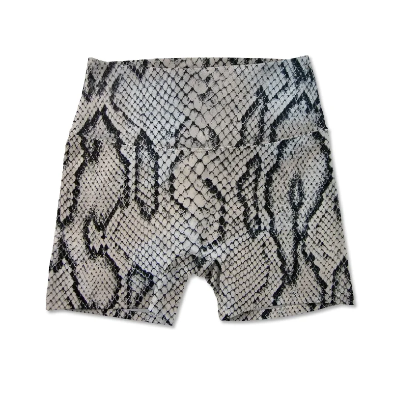 Women's Yoga Shorts for Stretching -Women's Active Shorts - White Snake Skin