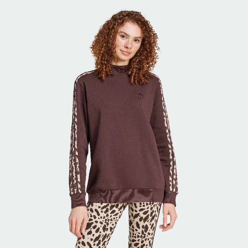 Yoga Tops for Stretching and Strengthening -Women's adidas Essentials 3-Stripes Animal-Print Sweatshirt
