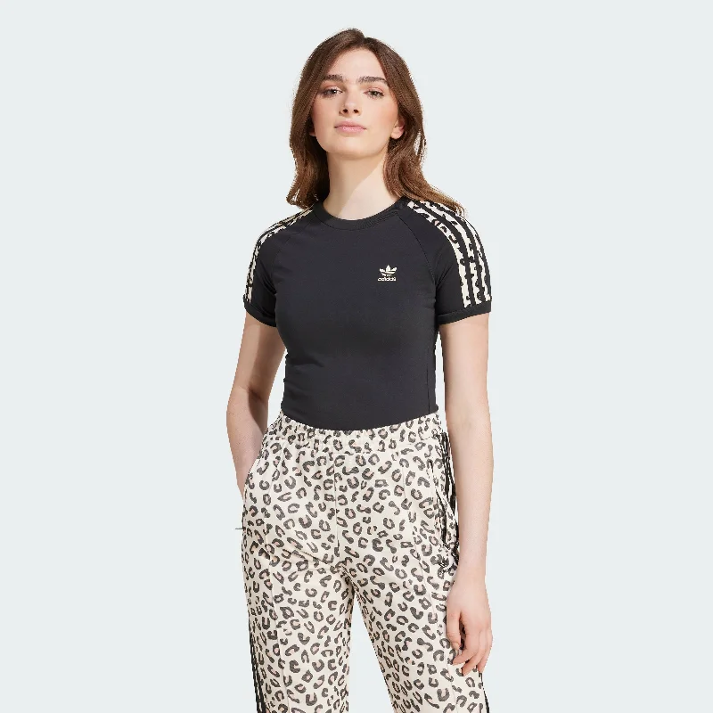 Yoga Tops for High Support -Women's adidas Leopard 3-Stripes Tee