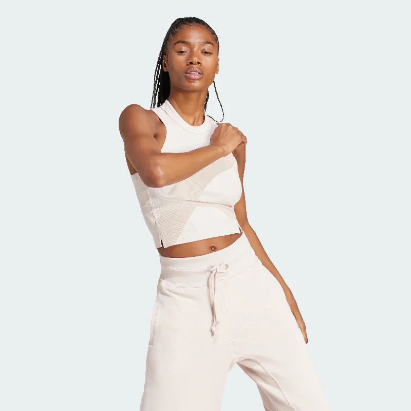 Yoga Tops for Softness and Comfort -Women's adidas Lounge Ribbed Crop Tank Top