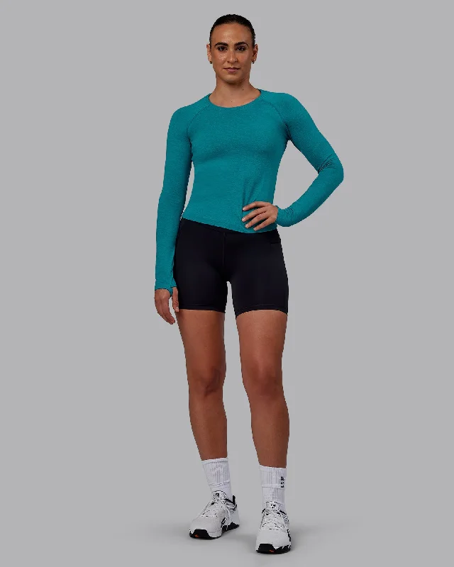 Yoga Tops for Studio and Gym Workouts -AeroFLX+ Seamless Long Sleeve Tee - Blue Bird Marl Yoga Tops for Studio and Gym Workouts -AeroFLX+ Seamless Long Sleeve Tee - Blue Bird Marl
