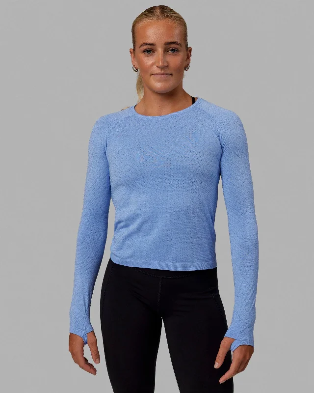 Performance Yoga Tops for Relaxation -AeroFLX+ Seamless Long Sleeve Tee - Cornflower Blue Marl Performance Yoga Tops for Relaxation -AeroFLX+ Seamless Long Sleeve Tee - Cornflower Blue Marl