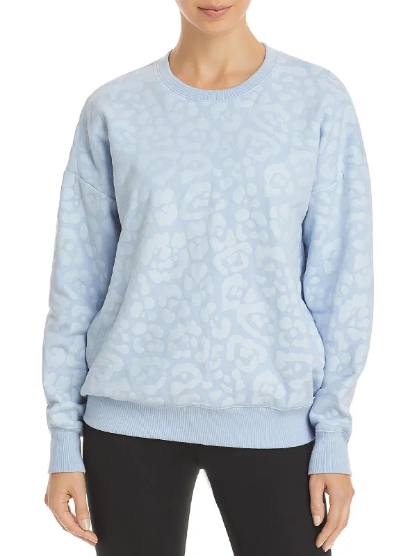 Women's Yoga Tops with Stretchy, Supportive Fabric -Womens Animal Print Ribbed Trim Sweatshirt Women's Yoga Tops with Stretchy, Supportive Fabric -Womens Animal Print Ribbed Trim Sweatshirt