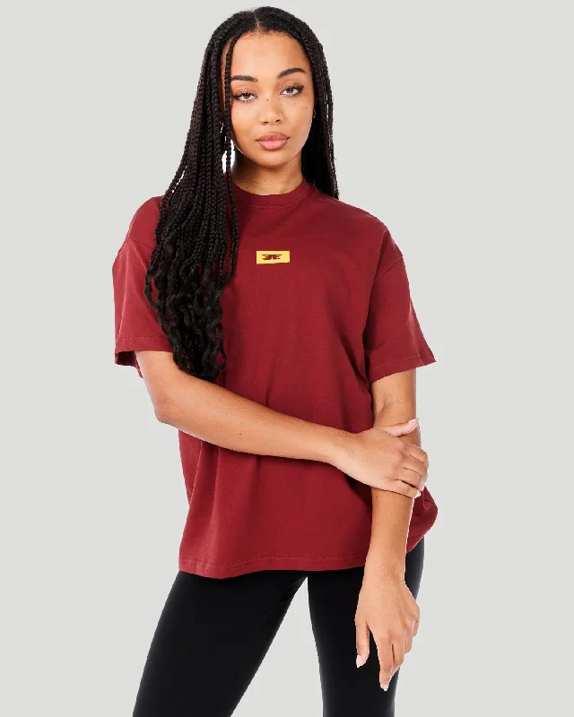 Yoga Tops for Better Movement -Women's Block Oversized Tee - Maroon