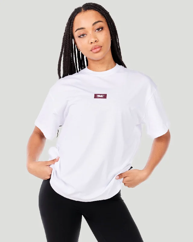 Yoga Tops for Pilates Practice -Women's Block Oversized Tee - White
